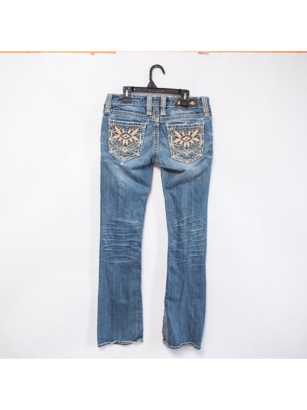 VTG Y2K Embellished Bootcut Jeans Womens 28 Low Rise Rhinestone Pocket Evil Eye